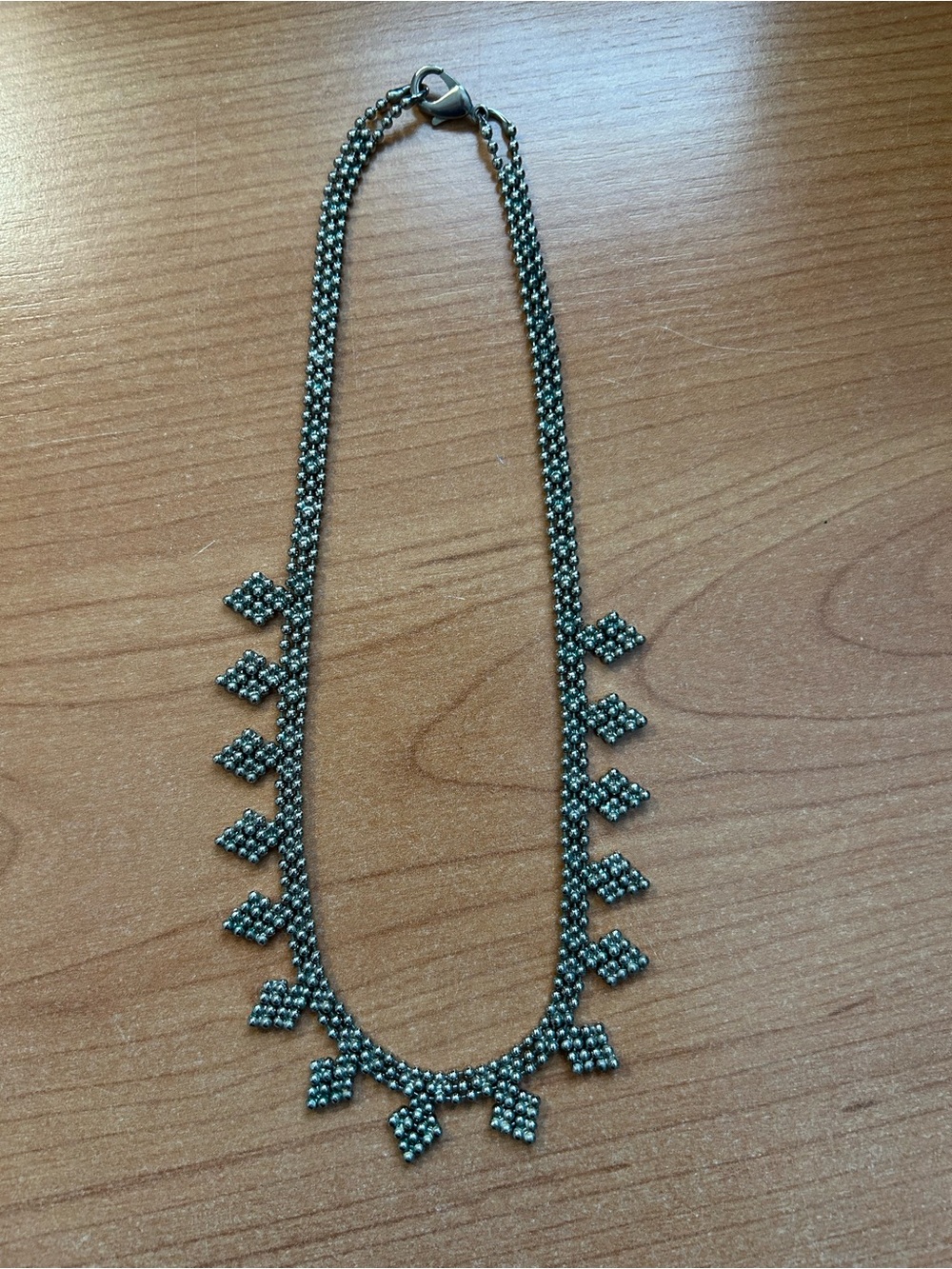 Silver Beaded Chevron Necklace